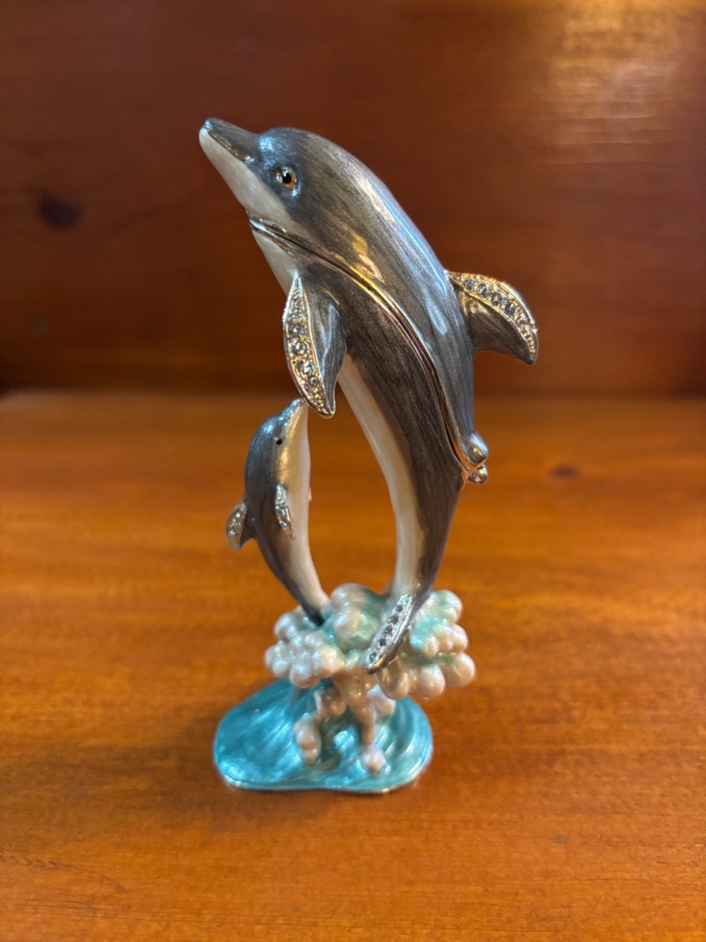 Keren Kopal Enamel Dolphin Trinket Box with Necklace